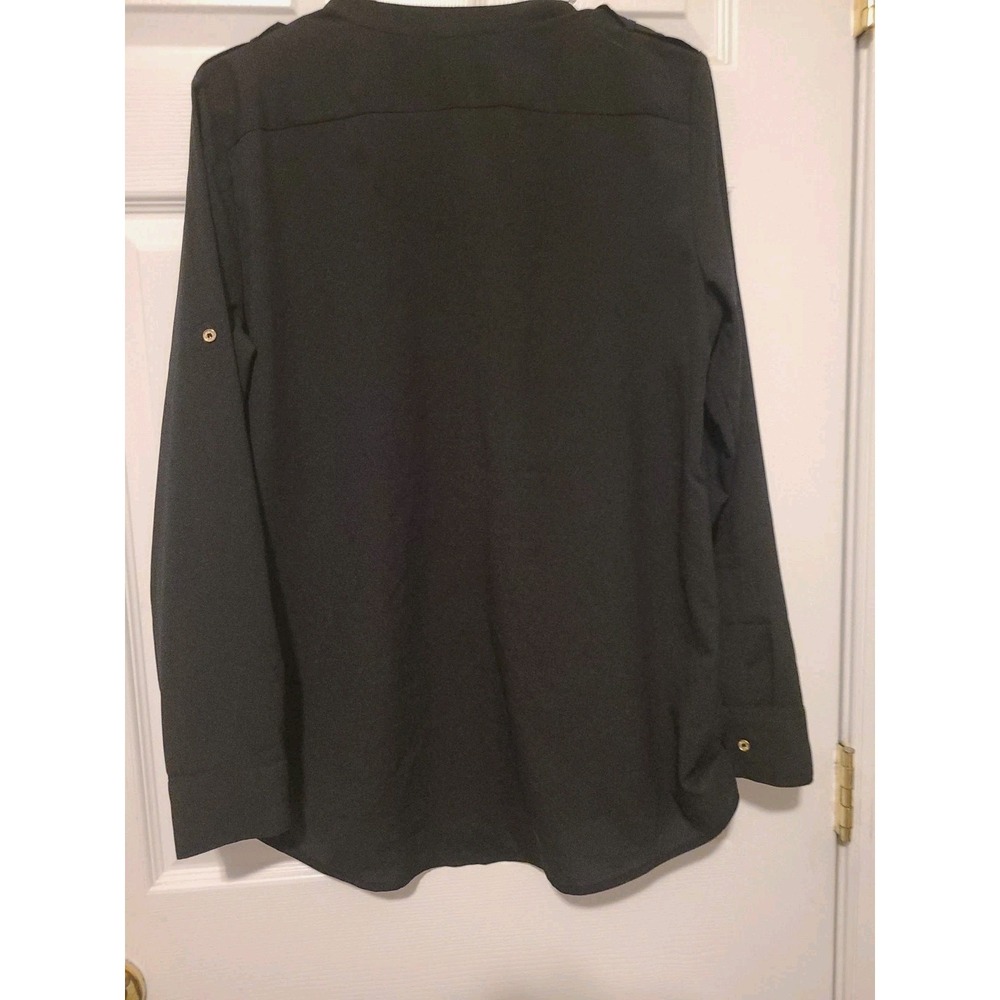 Calvin Klein Womens Shirt Black Medium Button Up Long Sleeve Blouse Gold Accent - Picture 6 of 6